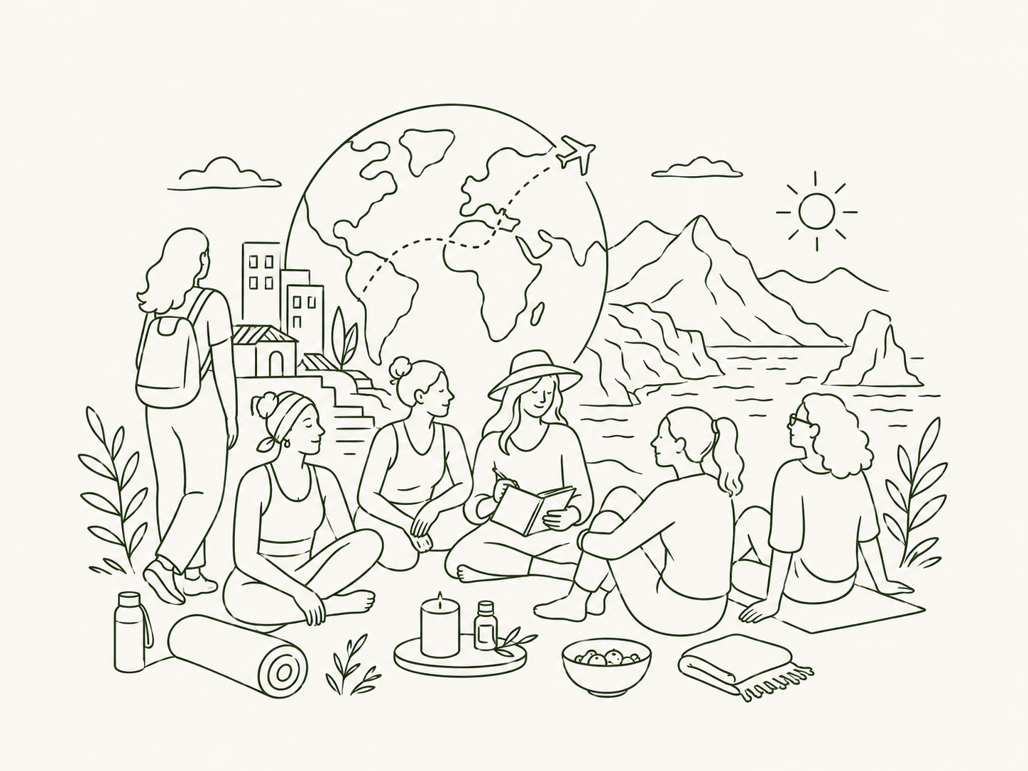 Line illustration of women gathered together in Madeira